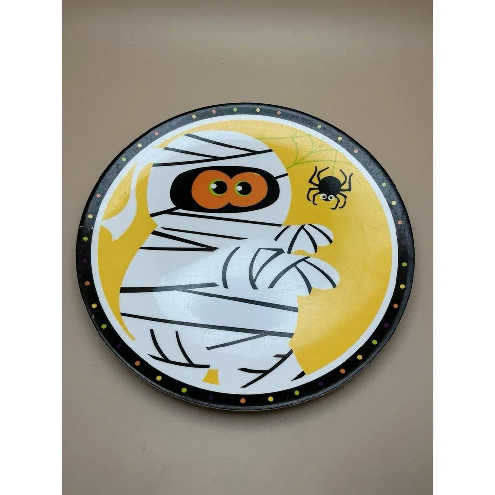 Halloween‎ Mummy & Spider Plate & Matching Yellow Divided Toddler Plate